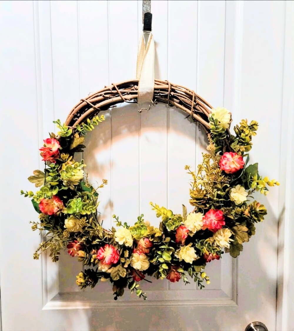 Handmade Grapevine Wreath Artificial Flowers Easter Spring Summer Door Decor 22"
